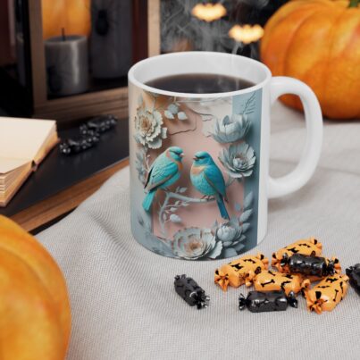 Elegant Bird & Floral Ceramic Mug - Perfect for Nature Lovers